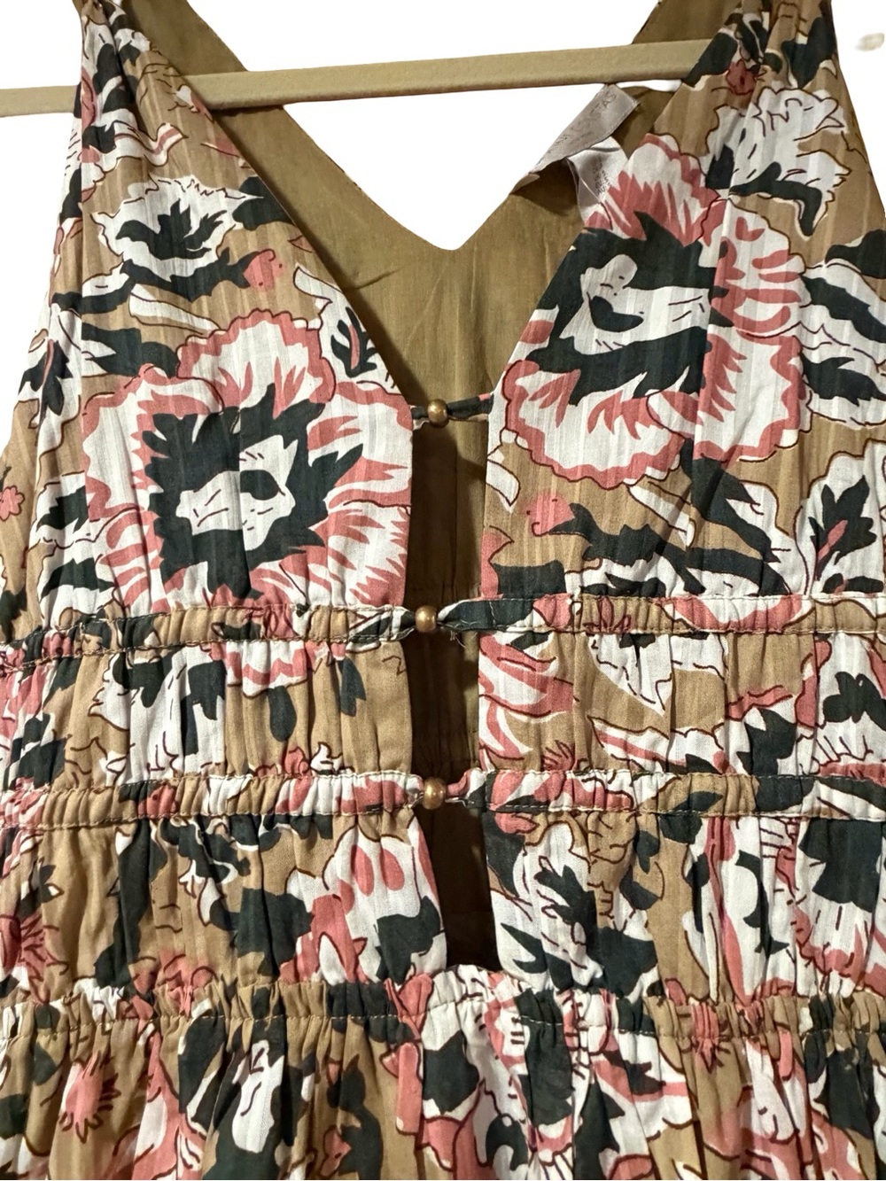 Caroline Constas Floral Botanical Beaded Smocked Maxi Dress Green Cream NWT - Picture 7 of 11